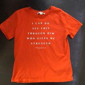Tangerine orange bible scripture shirt. ( Philipians 4:13 )
